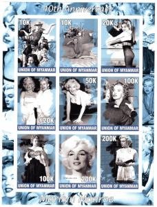 Union of Myanmar 2002 MARILYN MONROE Sheet Imperforated Mint (NH)