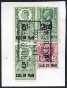 Isle of Man KGVI 2 x 5/- 2/6 and 6d  Key Plate Type Revenues CDS on Piece