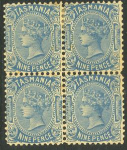 TASMANIA AUSTRALIA STATES 1902-03 9d QV BLOCK OF 4 INVERTED WMK Sc 98c MH