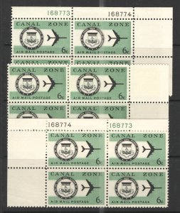 US/Canal Zone 1965 Sc# C42 MNH F -  Plate Blocks  6 cent Air Mail