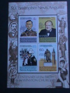 ST.CHRISTOPHER,NEVIS, ANGUILIA-CENTENARY BIRTH OF WINSTON CHURCHILL-:MNH S/S