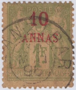 French Offices Zanzibar 1894-96 used Sc 10 10a on 1fr Peace and Commerce