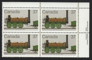 HISTORY of LOCOMOTIVES (1836-1860) = Canada 1983 #1001 UR PLATE Block of 4 MNH