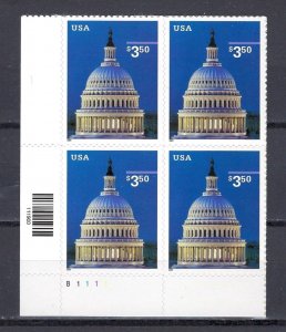 U.S. #3472 MINT, NH $3.50 CAPITOL DOME PLATE BLOCK - PRICED AT FACE VALUE !