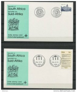 South Africa 1985 ( 2)  Postal Cards Special cancel Date stamp card