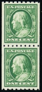 390, Mint 1¢ XF Coil Pair Post Office Fresh! - Stuart Katz