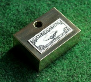 US Stamp Sc# C15 Vintage Antique Silver & Brass Tweezers Holder & Paperweight 