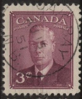 Canada 286 (used) 3c George VI, rose vio, “Postes-Postage” (1949)