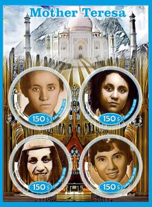 Stamps. Famous people. Mother Teresa 2019 year 1+1 sheets perforated