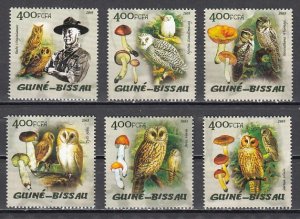 Guinea Bissau, Mi cat. 2619-2624 A. Scout Baden Powell & Owls issue.