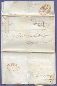 GB- 1829 LONDON,  STAMPLESS FOLDED LETTER TO ROYAL MINT.