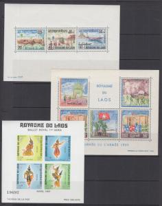 Laos Sc B8a, C53a, C57a MNH. 1967-1969 Souvenir Sheets, 3 different, F-VF