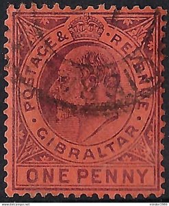 GIBRALTAR 1904 KEDII 1d Dull Purple/Red SG57 Used