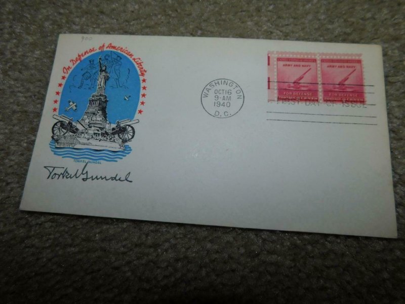 US, SCOTT# 900-DEFENSE ISSUE, CACHET BY GUNDEL, SIGNED BY TORKEL GUNDEL 