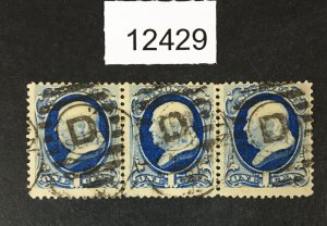 MOMEN: US STAMPS # 182 STRIP OF 3 USED LOT #12429