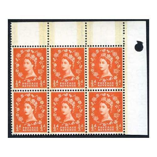 SG599 1/2d Orange Red Phosphor Graphite U/M Block 6 (eBay 20)