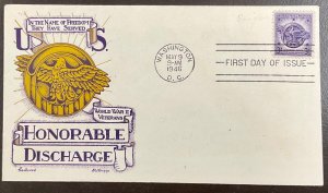 940 Fleetwood/Knapp cachet Honorable Discharge Emblem WWII FDC 1946