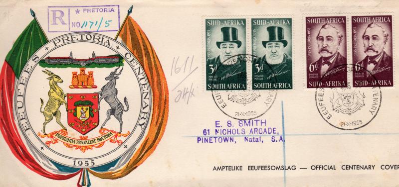 South Africa 1955  Pretoria Centenary Cover to Pinetown,Natal