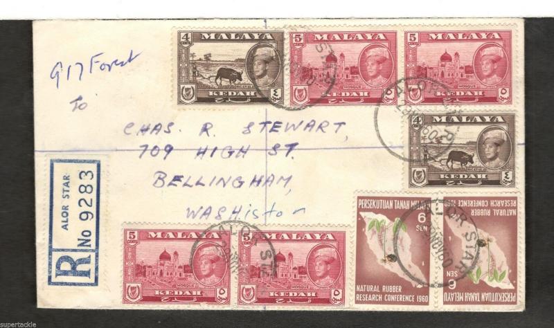 1960 registered cover Alor Star, Malaya - Bellingham WA Kedah #97 98 Malaya #96