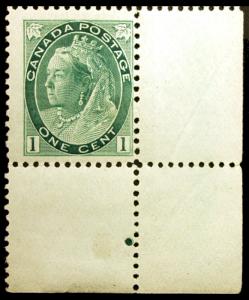 Canada #75 1c Grey Green 1898 Queen Victoria VF Corner Margin *MNH* CV $225