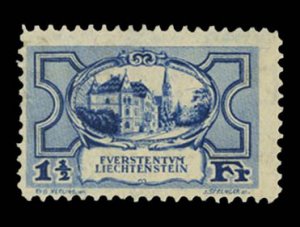 Liechtenstein #80 Cat$85, 1924 1 1/2f blue, hinged