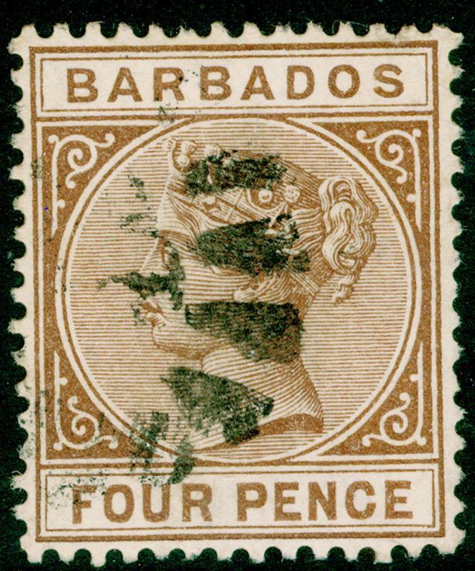 BARBADOS SG98, 4d pale brown, FINE USED.