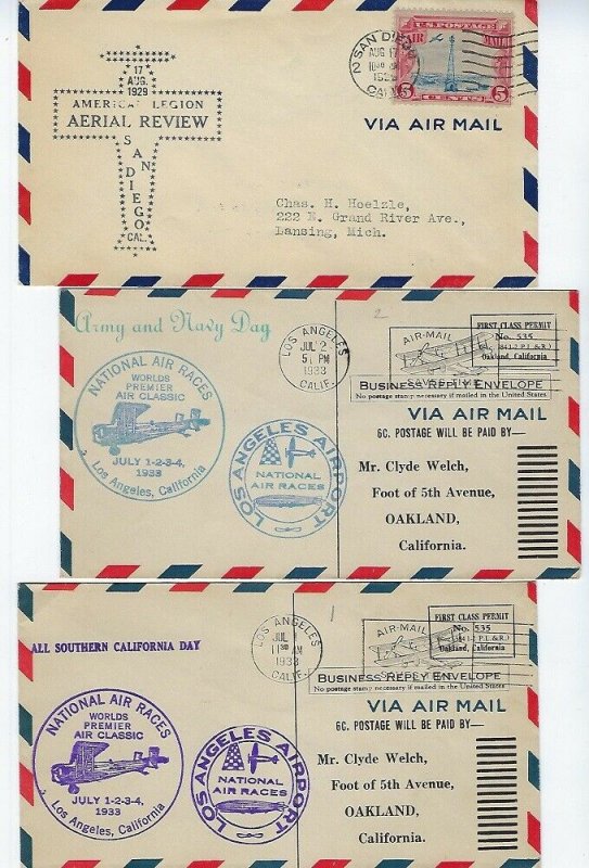 CALIFORNIA - 6 EVENT AIR MAIL COVERS 1929-1930s VARIOUS CITIES CANCELS - C21