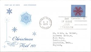 Canada 1971 FDC - Christmas Noel - Ottawa, Ont - 15c Stamp - J4020