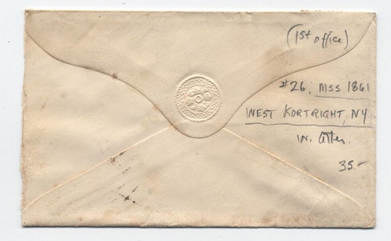 1861 West Kortright NY manuscript postmark #26 cover with letter [h.4851]