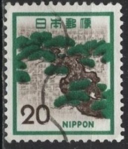 Japan 1071 (used) 20y pine tree, green & sepia (1972)