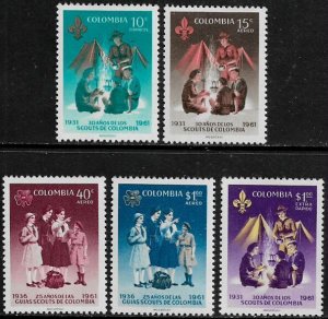 Colombia #746, C435-8 MNH Set - Boy Scouts at Campfire and Tents