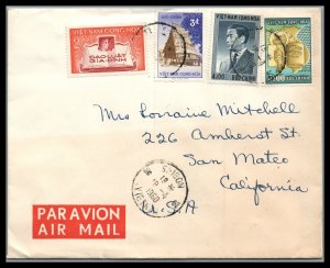 Vietnam 1960 Airmail Cover Saigon To San Mateo california