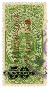 (I.B) Nicaragua Revenue : Duty Stamp 50c (postal 15c OP)