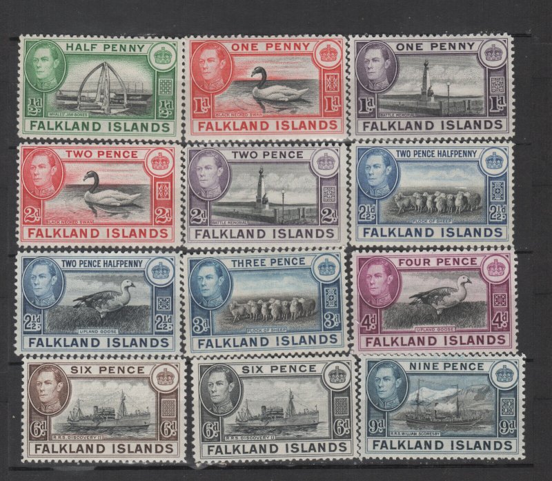 FALKLAND IS  1948-49 #84-90 , 101-102 KGVI short set F-VF hinged ships birds