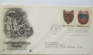 US, FDC  NORTHWEST INDIAN MASKS  1980 SPOKANE , VA  VA