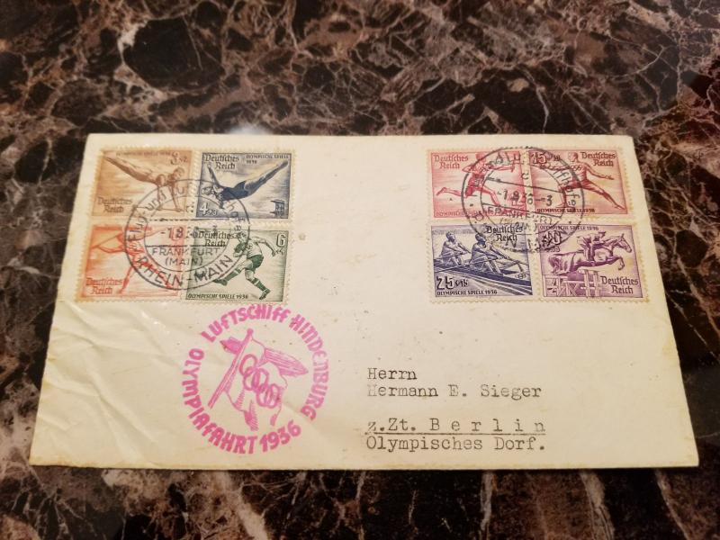 1936 Germany Hindenburg Zeppelin Olympics Cover to Berlin # B82-B89 LZ 129