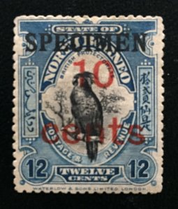 1916 NORTH BORNEO 10c on 2c SPECIMEN MH SG#188s NB4449