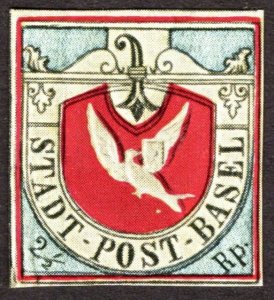 1845, Switzerland, Basel Dove 2 1/2c, MNH, Sc 3L1, Modern Reprint