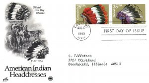 US FIRST DAY COVERS AMERICAN INDIAN HEADDRESSES - PAIR AND TWO SINGLE CACHETS