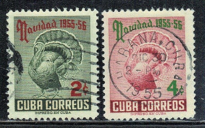 CUBA SC# 547+48  **USED** 1955   2c+4c  CHRISTMAS  SEE SCAN