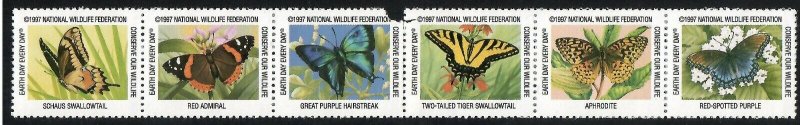 National Wildlife Federation Strip of 6 Diff 1997 Wildlife Stamps  I Combine S/H