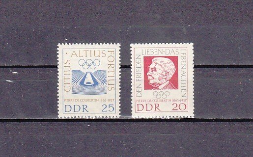 German, Dem. Rep. Scott cat. 635-636. Coubertin, Modern Olympics issue. ^