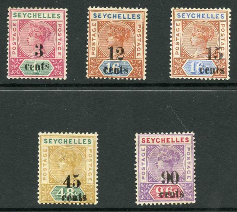 Seychelles SG15/21 1893 QV Part Set (Five Values) with Opt (Type T2)