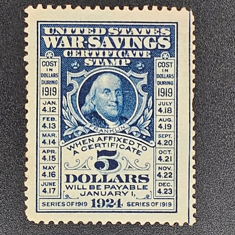 WS4 Deep Blue War Savings 1919 Unwmk. No Gum CSV 160.00