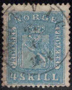 Norway Scott 8 Used Coat of Arms, repaired nicely centered filler