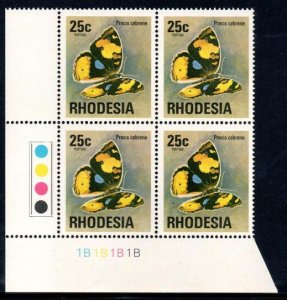 Rhodesia - 1974 25c Butterfly 1B Plate Block MNH** SG 505