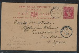 MOROCCO TANGIER (P2706B) 1898 GIBRALTAR QV 10C PSC FROM MOROCCO TO SOUTH AFRICA