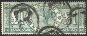 GREAT BRITAIN #124 Used - 1891 £1 Green