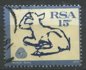 South Africa Sc#372 Used, 15c dull bl & dk bl, Merino sheep and lamb (1972)