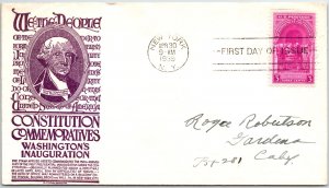 US FIRST DAY COVER WASHINGTON'S INAUGURATION ON ANDERSON CACHET 1939